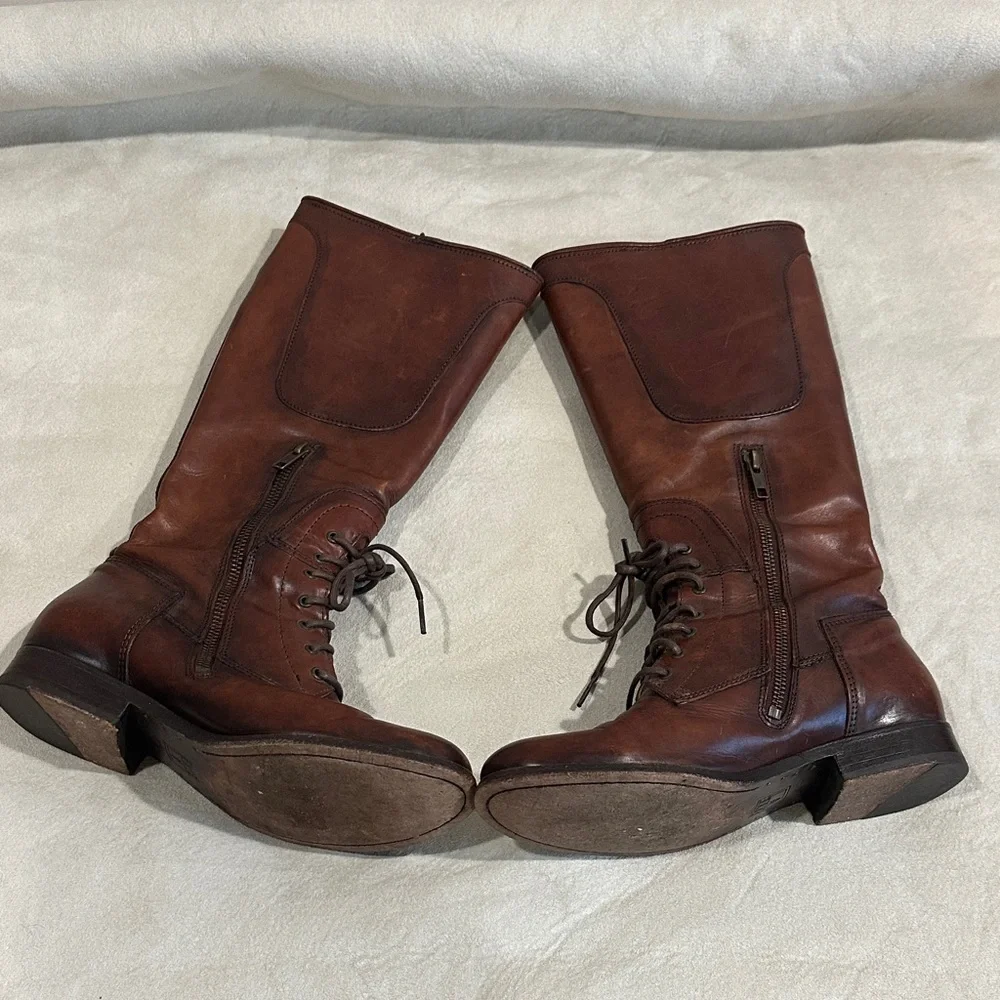 Frye Brown Leather Melissa  Lace up zip women’s
